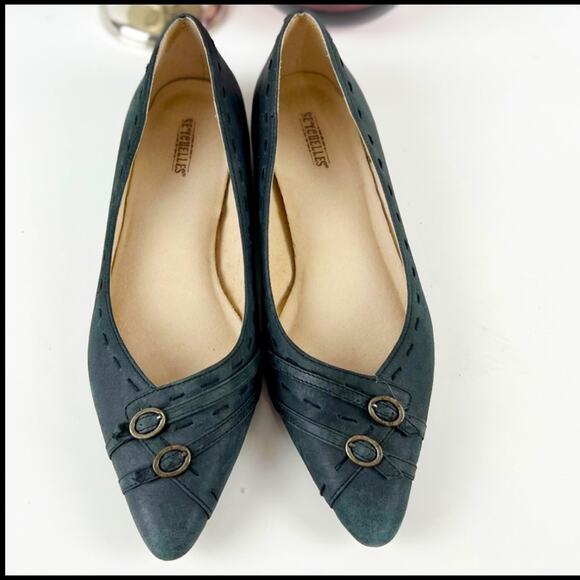 Seychelles Leather/Suede Pointed Toe Flats with Stitching & Buckle Design Size 8 - Picture 1 of 11